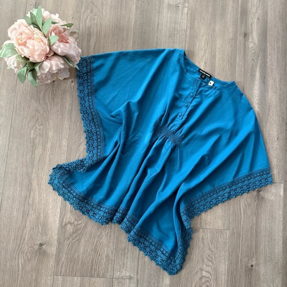 Cha Cha Vente‎ Teal Lace Oversized Batwing Kimono Blouse